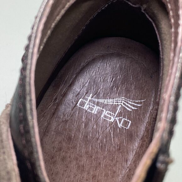 Dansko Womens 9 Suede Leather Side Zip Ankle Wedge Boots Brown - Picture 11 of 16